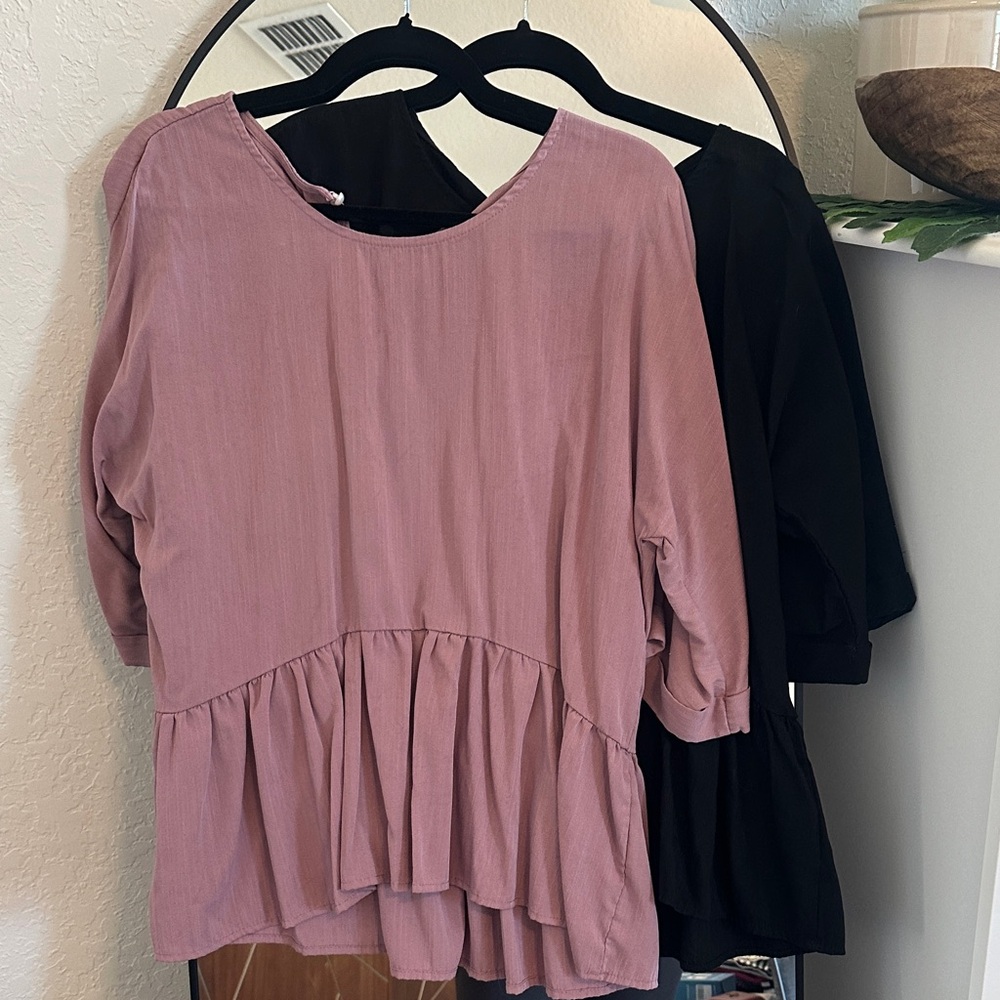 Women's Pink and Black Peplum Tops